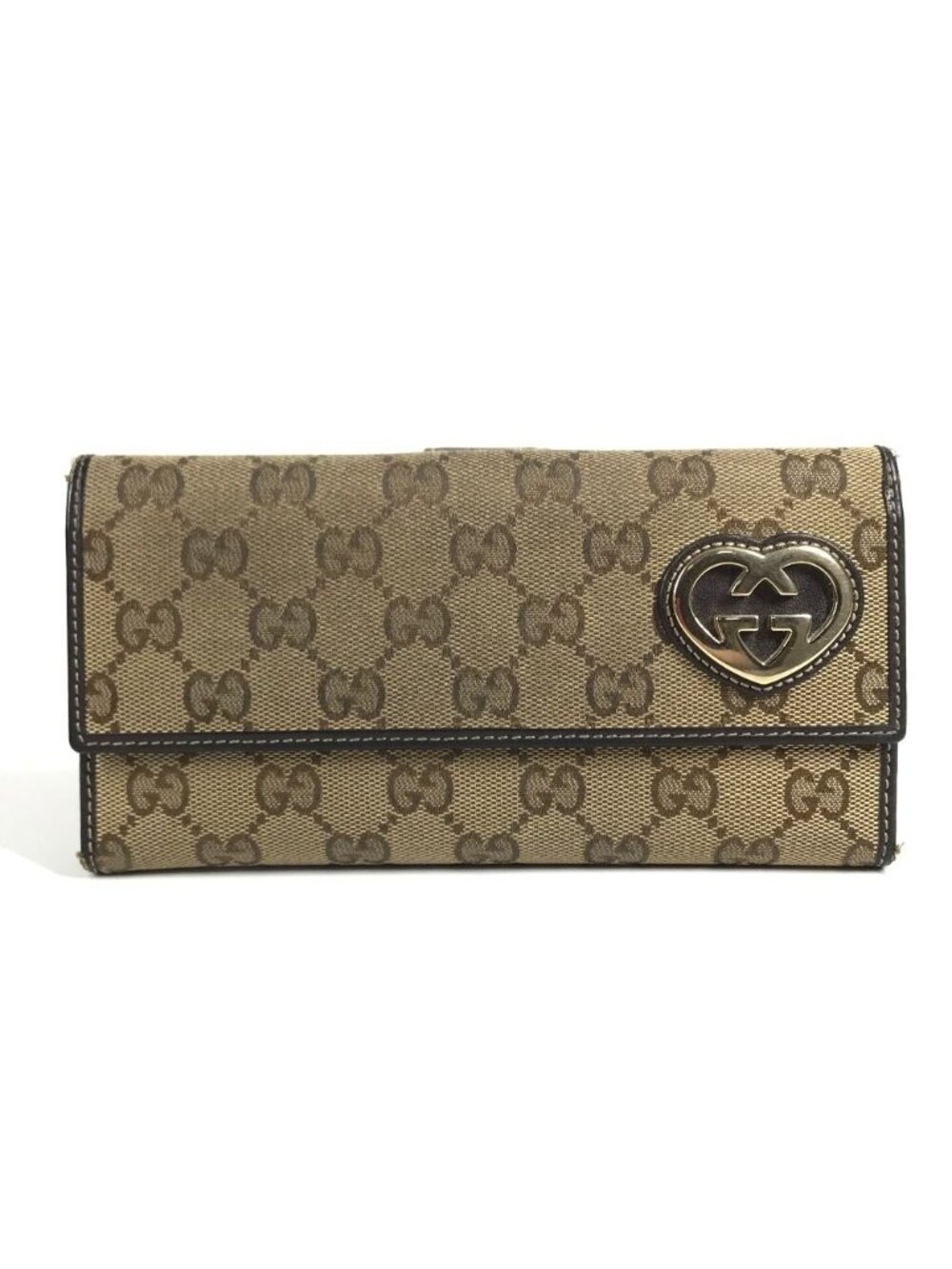 Gucci Wallet Guccissima Logo GG Heart Lovely Canvas Leather Beige